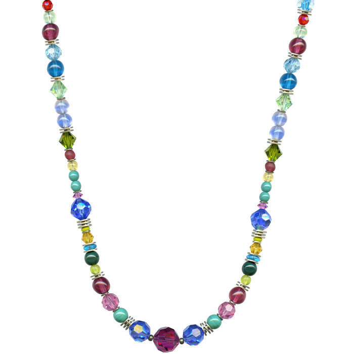 Antique Czech glass and Austrian crystal beaded necklace from Owen Glass Collection, 18 inches, with colorful, intricate beadwork.