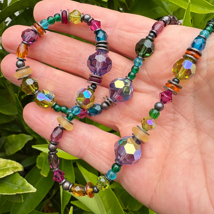 18-inch Persian Comment necklace by Owen Glass Collection featuring antique Czech glass and Austrian crystal beads.