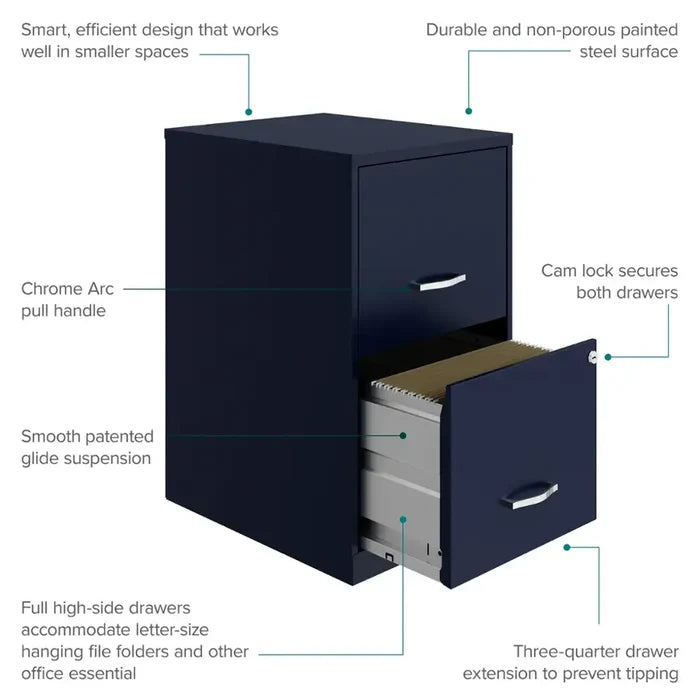 18in. 2 Drawer Metal File Cabinet - Key is Missing - Brand New