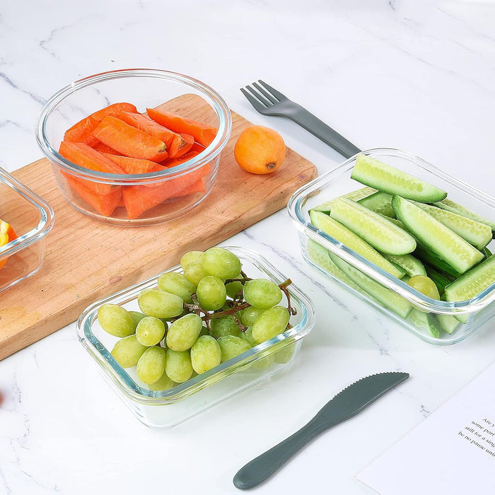 MEELANO 24-Delt Lufttæt Madopbevaringssæt i Glas med Låg - Ovnfaste og Lækagesikre Bøtter til Meal Prep & Fryser