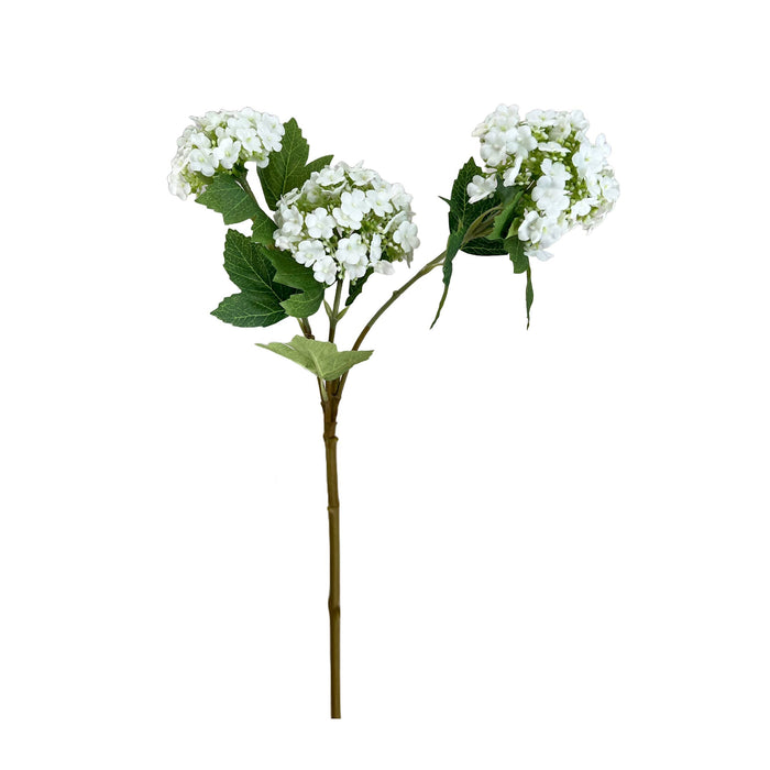 27"-3 Blooms-faux Snowball hydrangea spray: Off-White