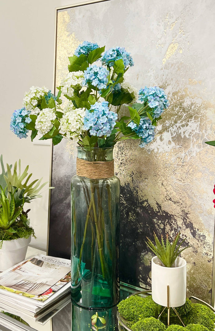27"-3 Blooms-faux Snowball hydrangea spray: Off-White