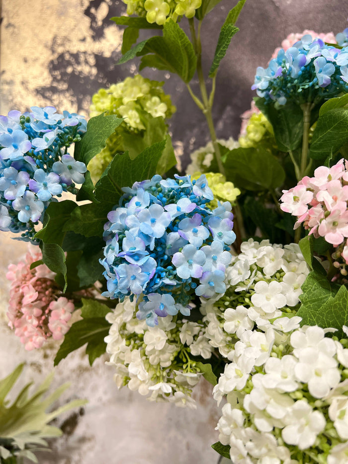 27"-3 Blooms-faux Snowball hydrangea spray: Off-White