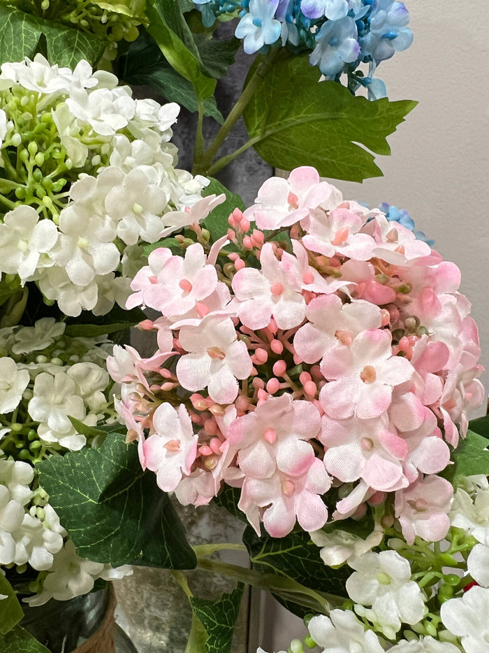 27"-3 Blooms-faux Snowball hydrangea spray: Off-White