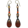 Dark Topaz seedpod glass drop earrings with Austrian crystals from Owen Glass Collection, featuring intricate glass craftsmanship.