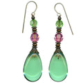 Owen Glass Collection "311" Peridot glass drop earrings with sparkling Austrian crystals, featuring elegant dangling design.