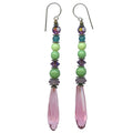 Pink glass chandelier earrings with Austrian crystal and Czech glass from Owen Glass Collection, featuring intricate design and sparkling details.