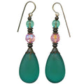 Frosted teal glass drop earrings with Austrian crystal and Czech glass accents from Owen Glass Collection.