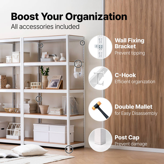 48"W 5-Tier Heavy Duty Storage Rack for Industrial, 1Pack: White