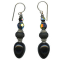 Owen Glass Collection "520" jet crystal and glass dangle earrings featuring dark, faceted glass stones and elegant hanging design.