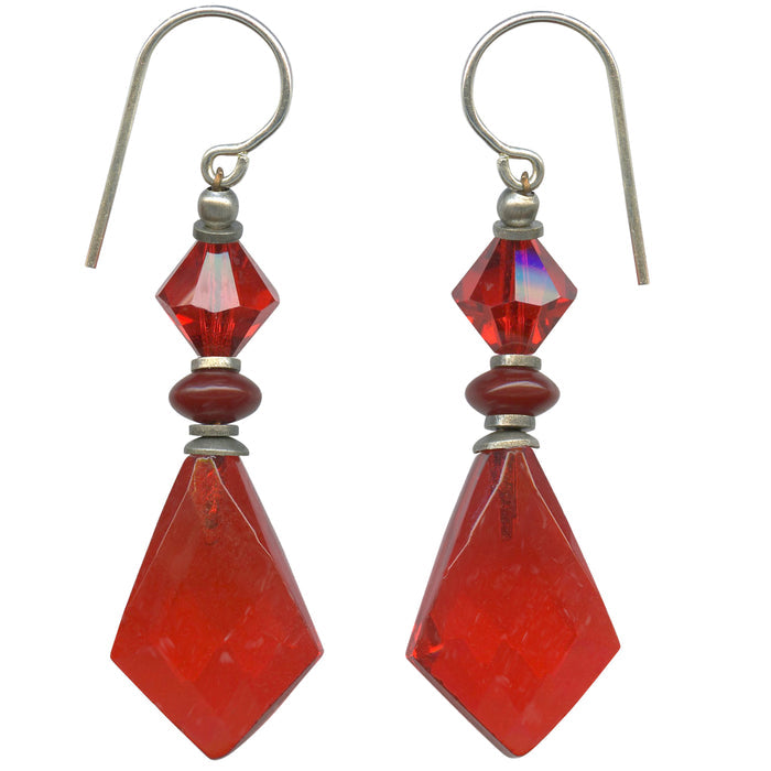 Red glass earrings from Owen Glass Collection, featuring vibrant, handcrafted glass earring design with a glossy finish.