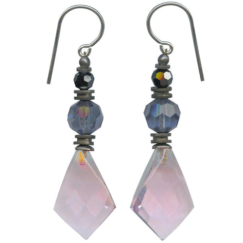 Owen Glass Collection 574 light amethyst glass and crystal earrings featuring elegant dangling design and sparkling accents.