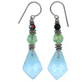 A pair of aqua glass and crystal dangle earrings from Owen Glass Collection featuring shimmering, transparent glass and intricate crystal details.