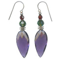 Amethyst glass dangle earrings from Owen Glass Collection featuring vibrant purple gemstone drops and elegant silver hooks.