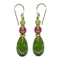 Green glass and gold earrings from the Owen Glass Collection, featuring a stylish and elegant jewelry design.