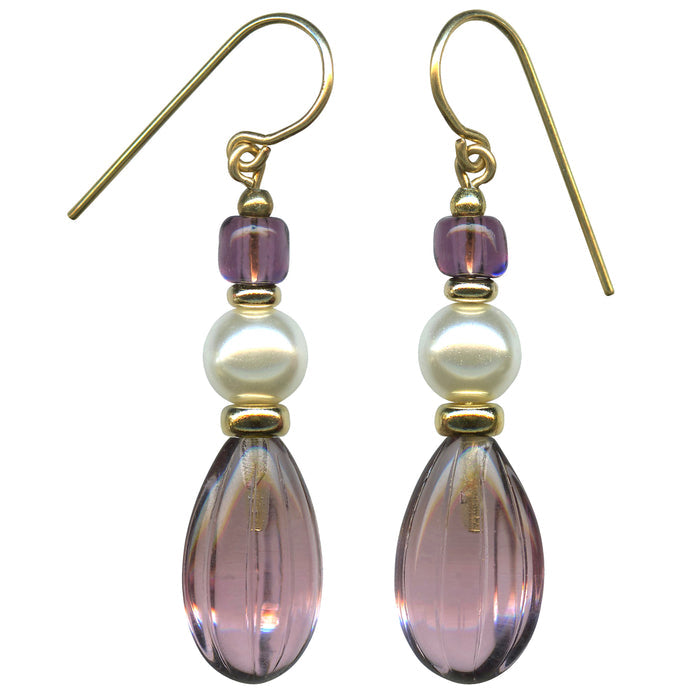 Owen Glass Collection "815" light amethyst and gold earrings with elegant gemstone and metal design