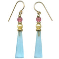 Owen Glass Collection earrings featuring frosted aqua, pearl, and gold accents with elegant dangle design.