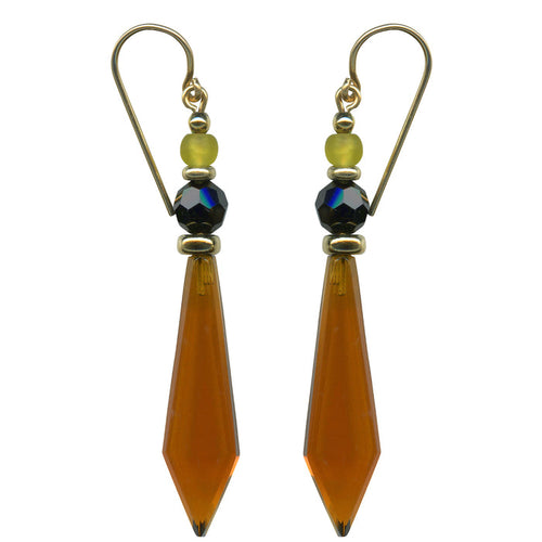 Owen Glass Collection "864" Topaz and gold earrings featuring elegant gemstone accents and intricate metalwork design.