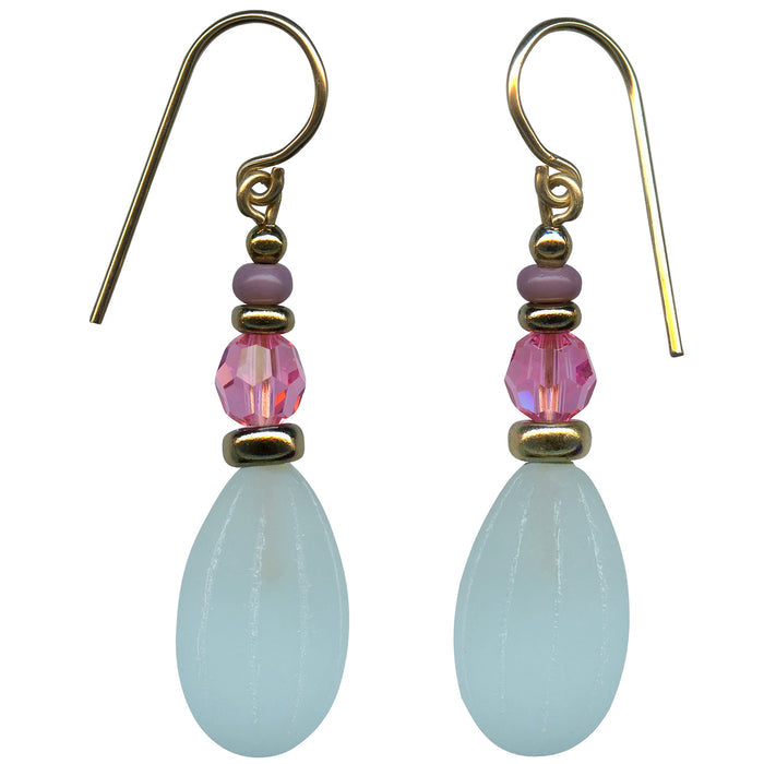 Frosted aqua glass and gold earrings from Owen Glass Collection featuring a modern, elegant design.