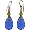 Sapphire glass and gold dangle earrings from Owen Glass Collection featuring elegant jewelry design with sapphire accents.