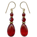 Red glass and gold dangle earrings from Owen Glass Collection, showcasing elegant design and vibrant color.