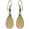 Owen Glass Collection "881" smoke topaz and pearl gold earrings featuring elegant drop design with smoky topaz stones and pearl accents.