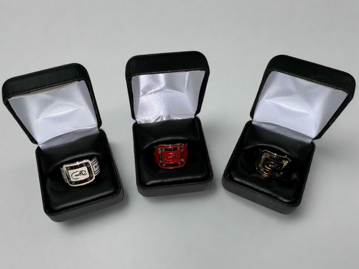 DM 24KT GOLD COVERED CIGAR RING WITH HAND ENAMELING IN RING BOX