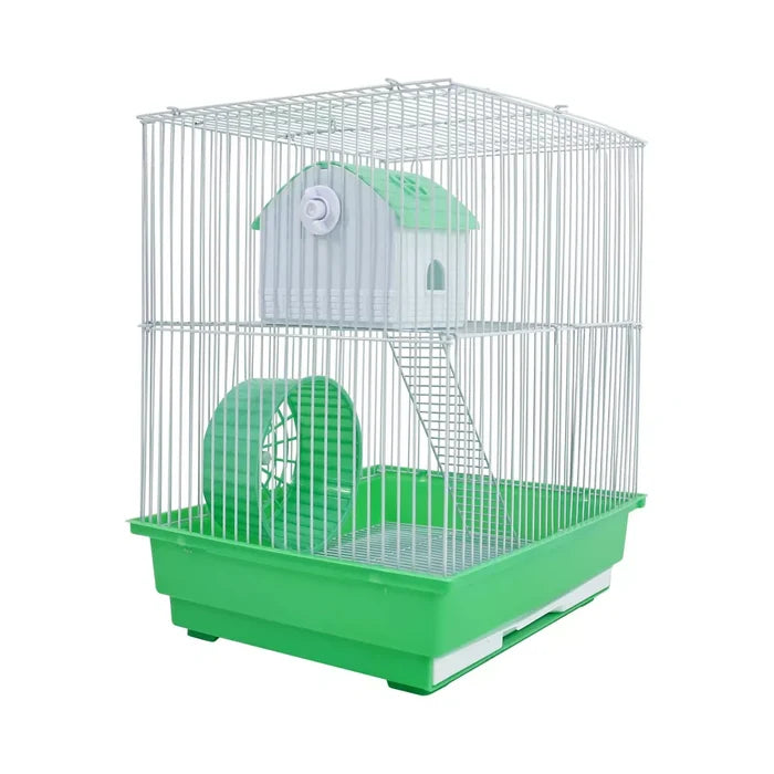 A&E Cage Company 2 Story Gerbil, Mouse, Chinchilla, Hamster and Rat Small Cage with House and Wheel - Green - new
