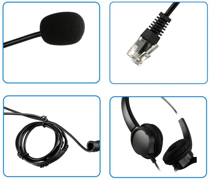 AGPtEK Hands-Free Call Center Corded Binaural Headset with Mircrophone
