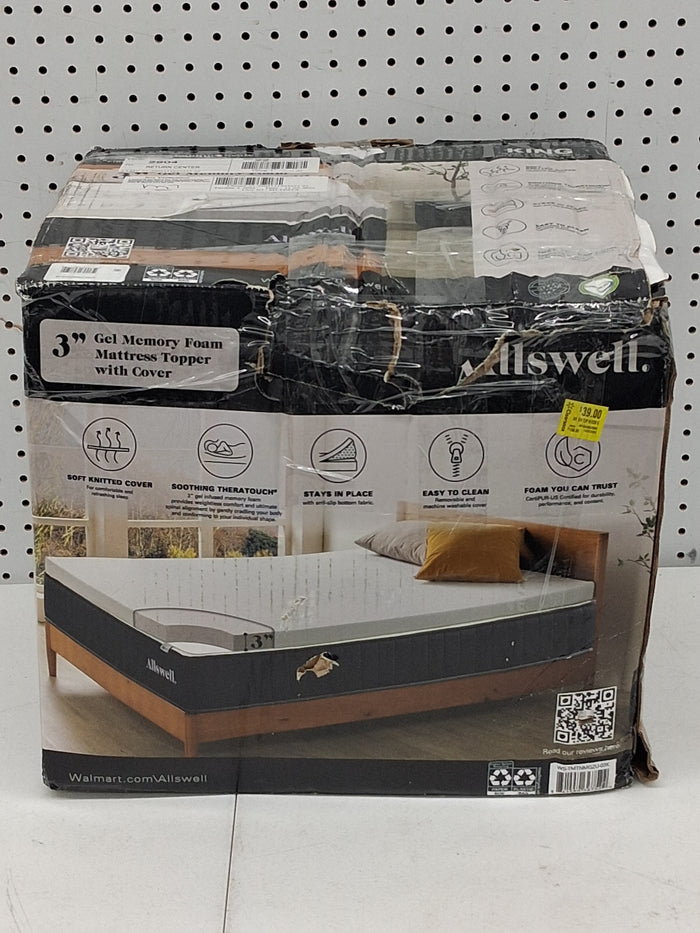 Allswell 3" Covered Memory Foam Mattress Topper, King - new