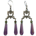 Amethyst Czech glass and Austrian crystal earrings from Owen Glass Collection, featuring elegant dangling design with vibrant purple hues.