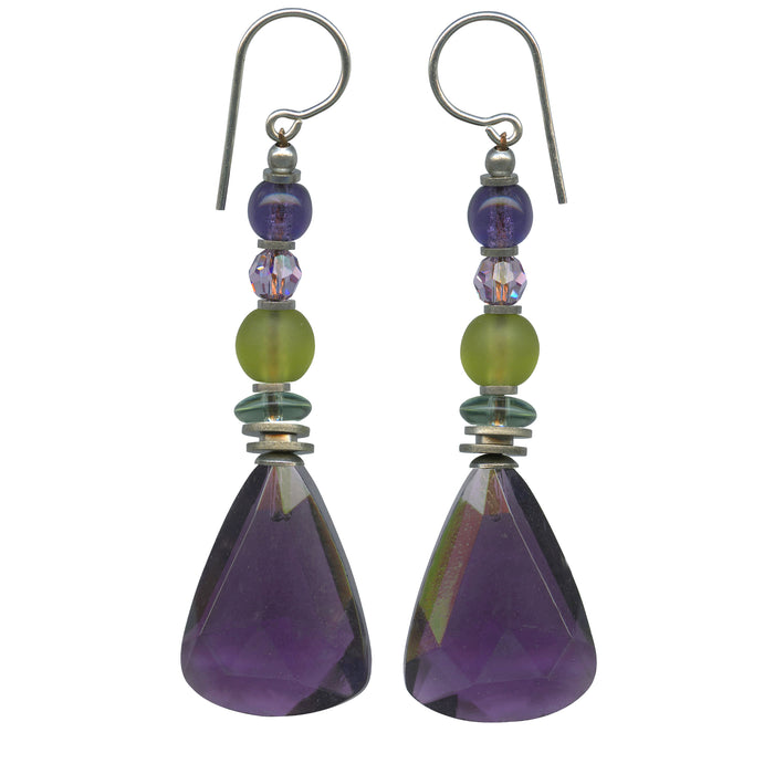 Owen Glass Collection earrings featuring intricate glass design with delicate, transparent glass circles on silver hooks.