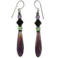 Amethyst German glass prism earrings from Owen Glass Collection featuring faceted purple glass with silver-tone hooks.