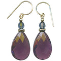 Amethyst and indigo blue German glass drop earrings from Owen Glass Collection featuring elegant, handcrafted jewelry design
