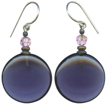 Amethyst glass and pink crystal dangle earrings from Owen Glass Collection featuring elegant, faceted gemstone design.