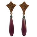 Amethyst glass prism post earrings with copper filigree from Owen Glass Collection, showcasing intricate design and vibrant purple color.