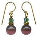Amethyst and tourmaline crystal drop earrings with glass bubbles from Owen Glass Collection, featuring vibrant gemstone accents.