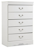 Anarasia White Five Drawer Chest - Brand New