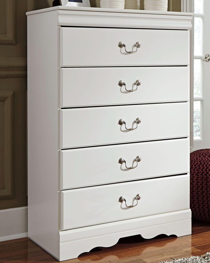 Anarasia White Five Drawer Chest - Brand New