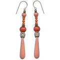 Antique coral and peach Czech glass drop earrings from Owen Glass Collection featuring elegant, handcrafted jewelry design.