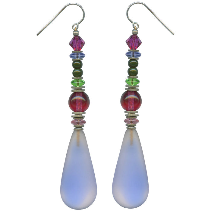 Antique Czech glass and Austrian crystal drop earrings from Owen Glass Collection with intricate circus-inspired design.