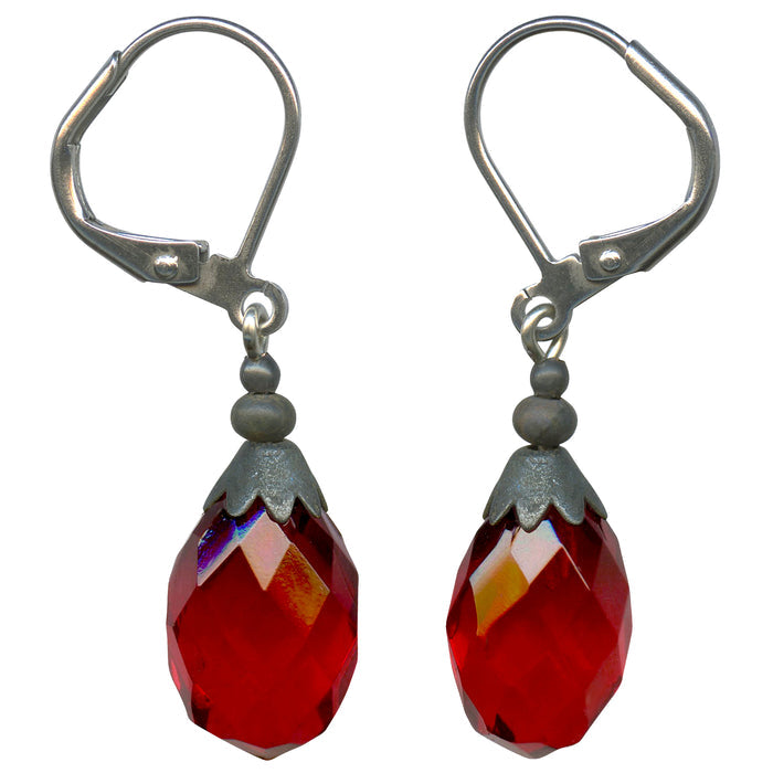 Antique red Czech glass drop earrings from Owen Glass Collection featuring elegant, handcrafted jewelry with vibrant glass beads.
