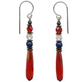 Antique red Czech glass prism earrings from Owen Glass Collection, featuring delicate petite design and sparkling glass details.