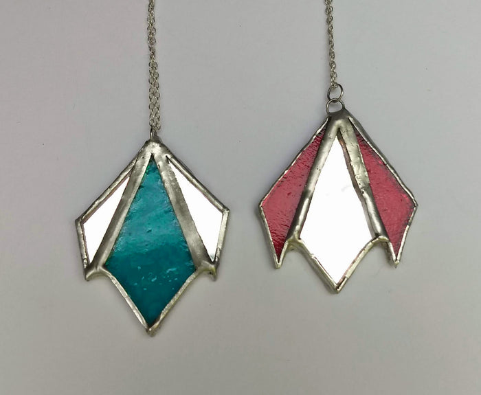 art deco diamond 3-piece stained glass and mirror pendant necklace