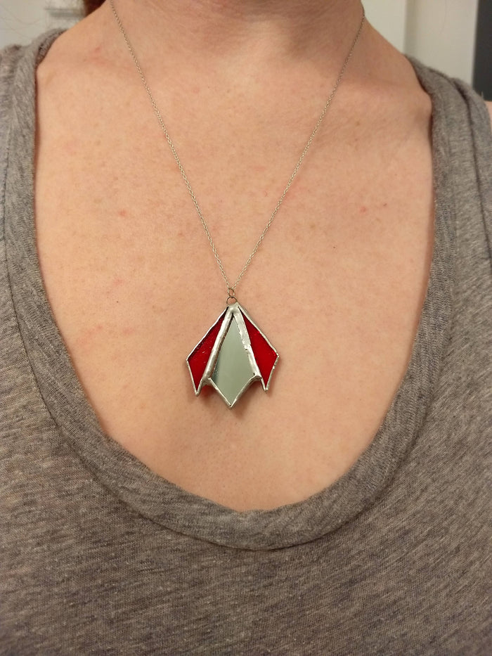art deco diamond 3-piece stained glass and mirror pendant necklace