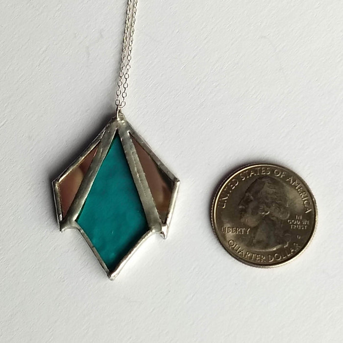 art deco diamond 3-piece stained glass and mirror pendant necklace