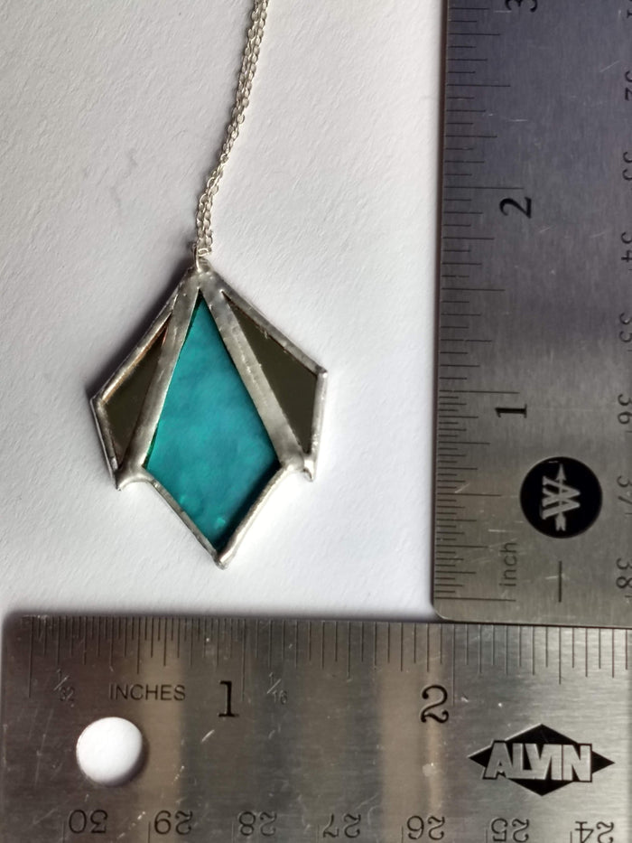 art deco diamond 3-piece stained glass and mirror pendant necklace