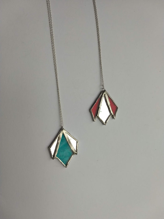 art deco diamond 3-piece stained glass and mirror pendant necklace