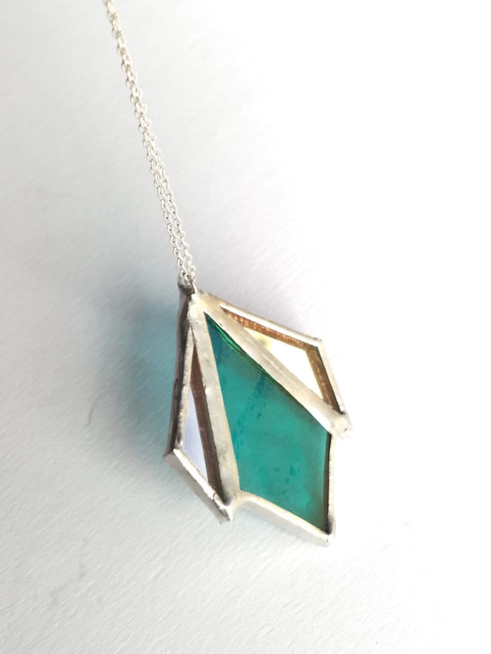 art deco diamond 3-piece stained glass and mirror pendant necklace