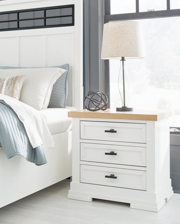 Ashbryn White/Natural Three Drawer Night Stand - Brand New